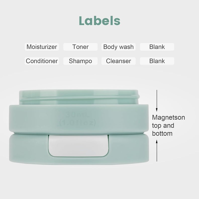 Gemice Travel Containers for Toiletries, Magnetic Travel Containers, TSA Approved Cream Jars with Toiletry Bag, Leak-proof Small 1oz Capsules Set with Multiple Labels for Organization (4 Pack) - Image 3